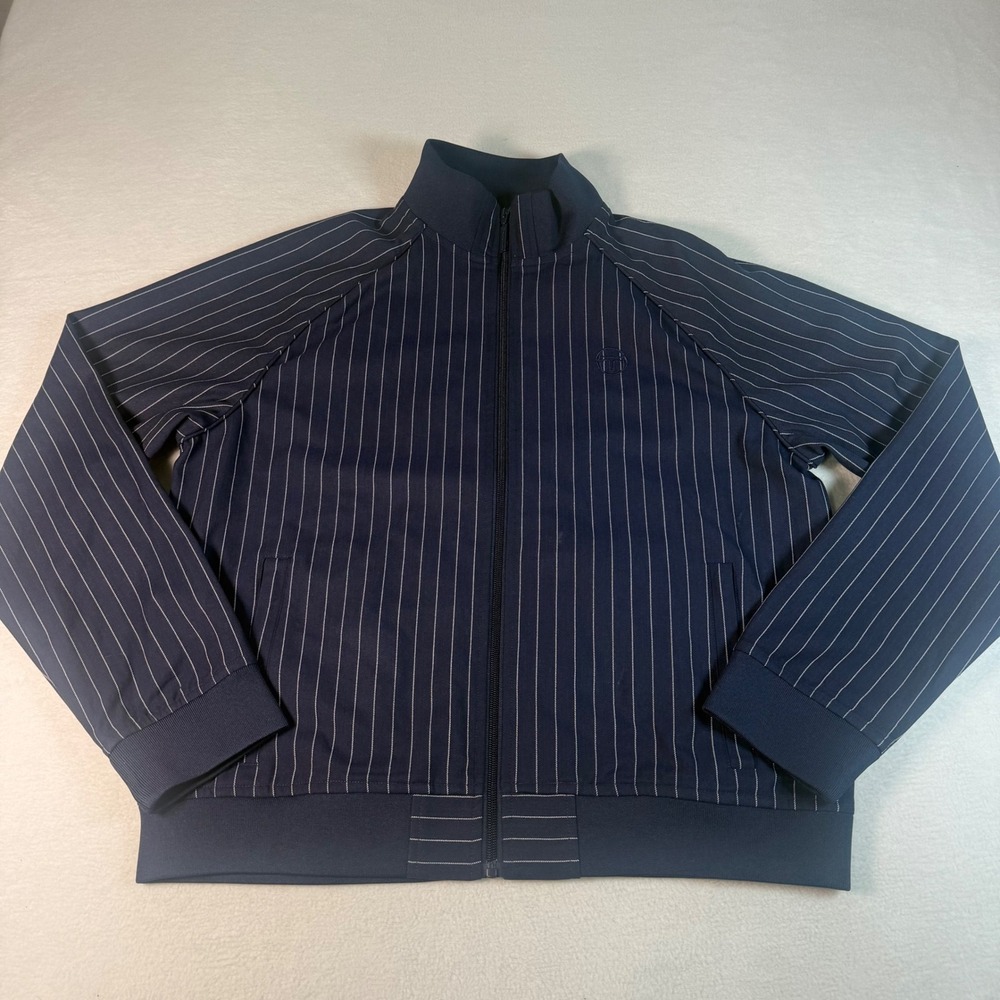 Sergio Tacchini Track Jacket Mens Large Navy Pinstripe Zip Up Sport Golfcore